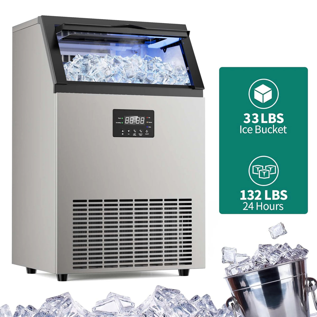 SHICUO Commercial Ice Maker Under Counter Stainless Steel