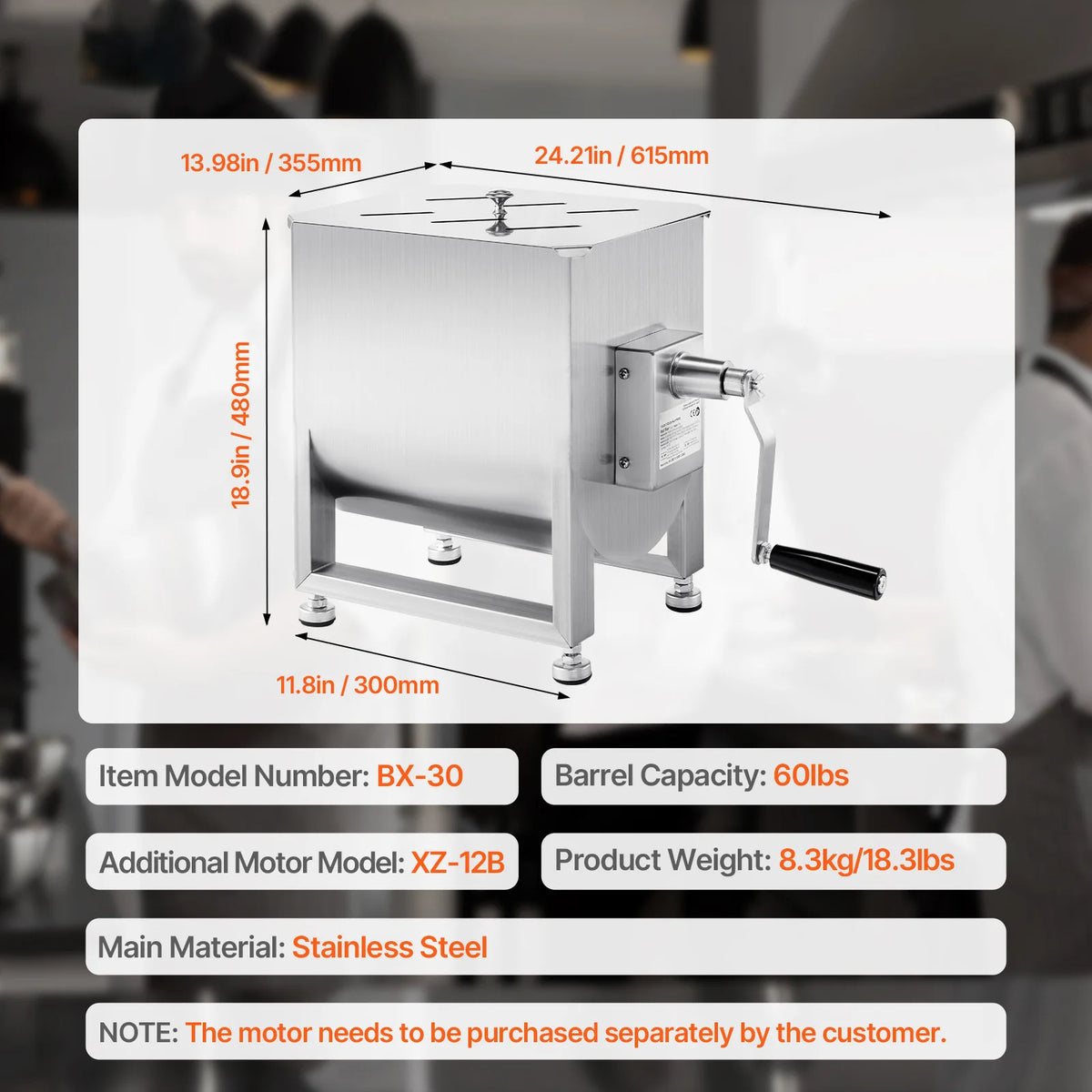 SucceBuy Commercial Manual Meat Mixer Featuring Robust Gearbox Design