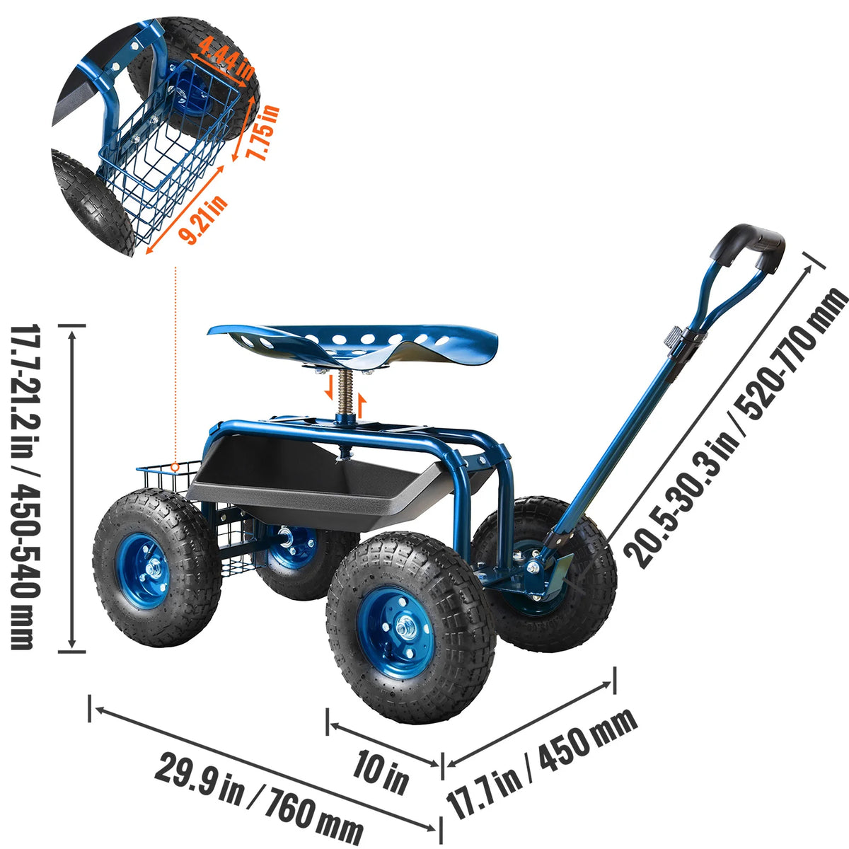 SucceBuy Garden Cart With Seat And Wheels 360 Degree Swivel