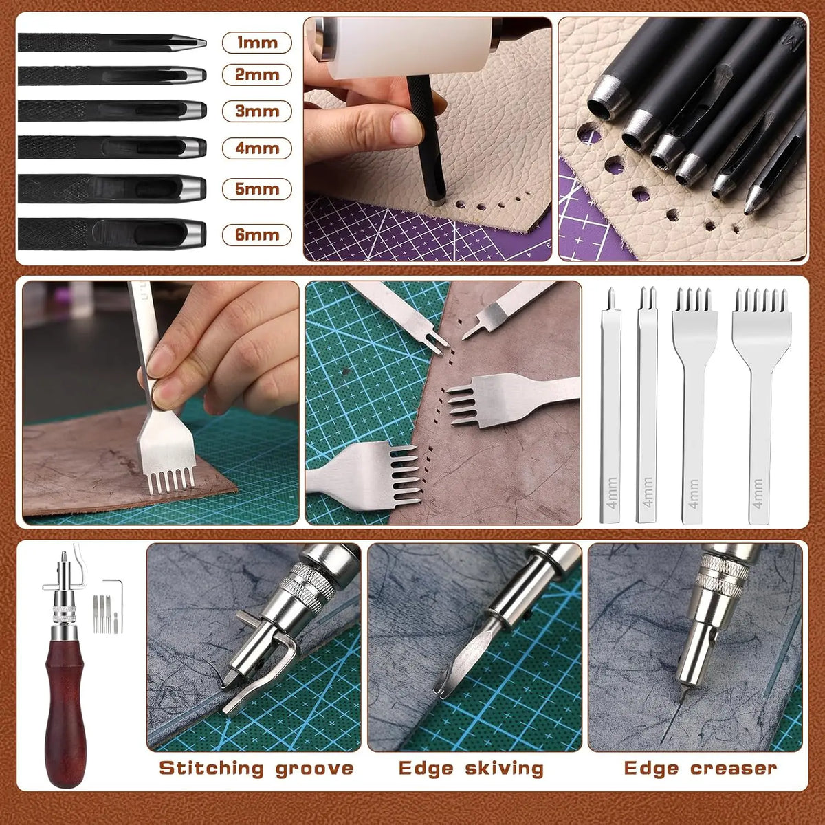 Leatherworking Tool Kit With Custom Storage Bag For DIY Crafts
