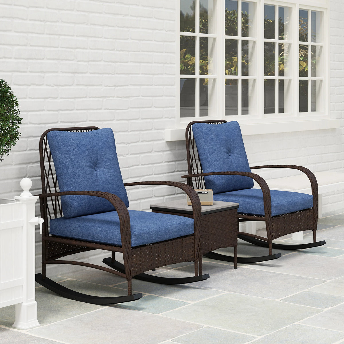 Outsunny Outdoor Rattan Rocking Chair Set With Coffee Table