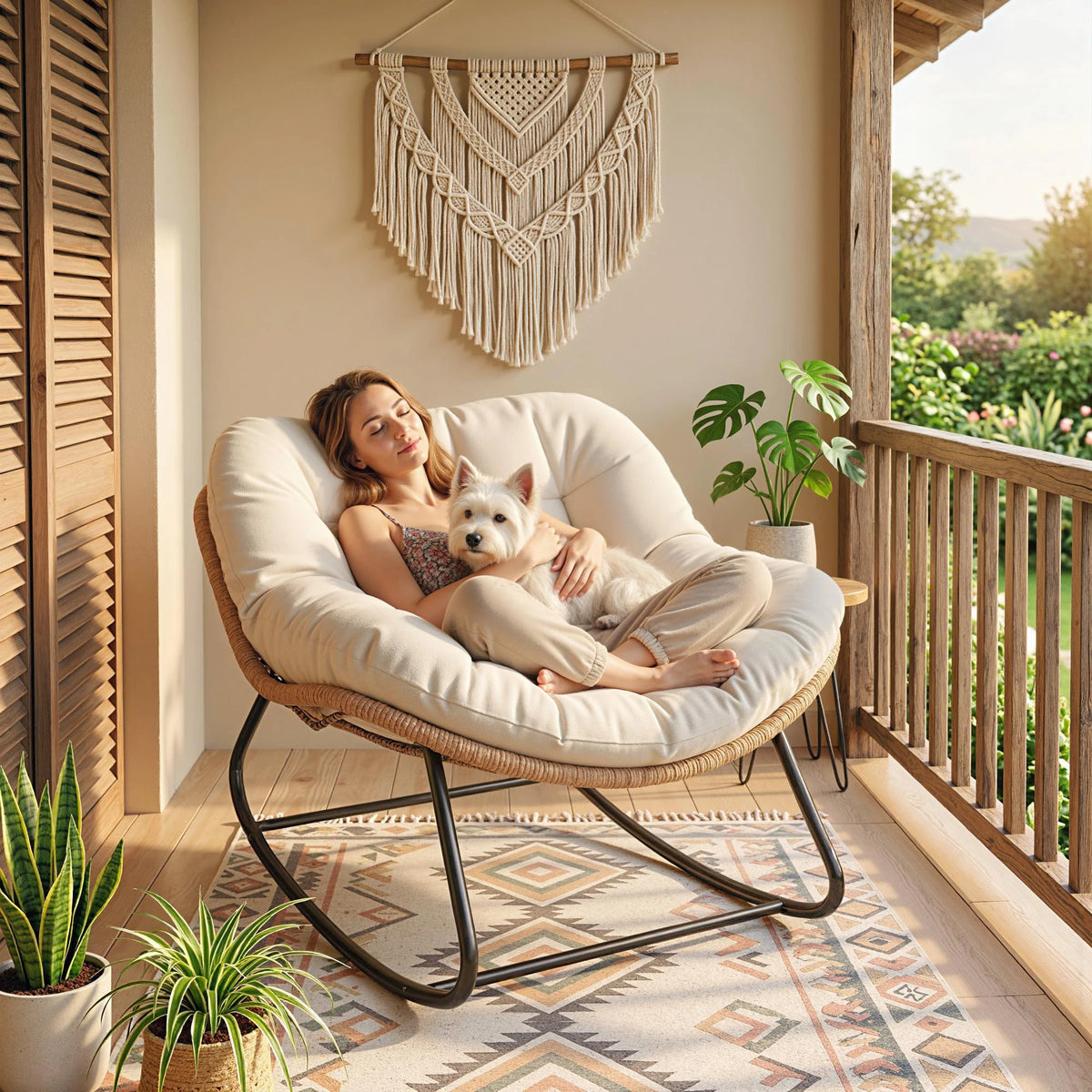 Outsunny Outdoor Papasan Rocking Chair With Soft Cushion
