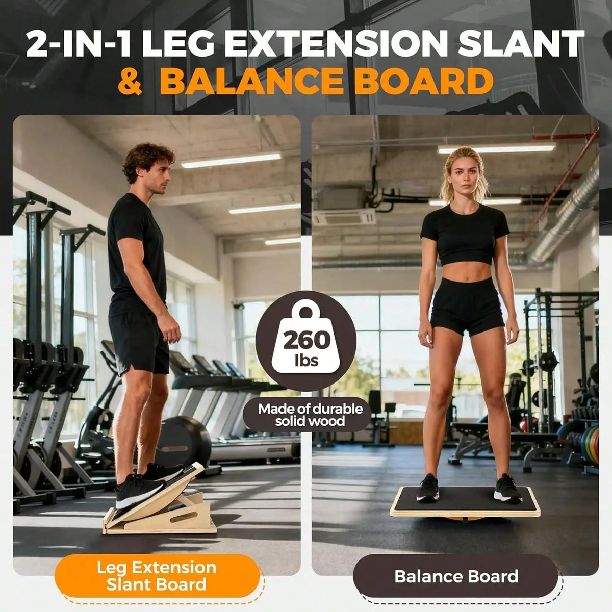 2‑in‑1 Wooden Balance Board & Calf Stretcher Slant Board, Adjustable Angles Non‑Slip Wooden Foot Stretching Board for Ankle Heel Leg Stretch, Core Strength Balance Training, Physical Therapy Home Gym Workout Equipment