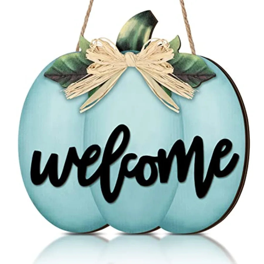 Fall Decor Pumpkin Welcome Sign Thanksgiving Door Hanger Wooden Pumpkin Decor Hanging Porch Sign for Autumn Harvest Thanksgivin