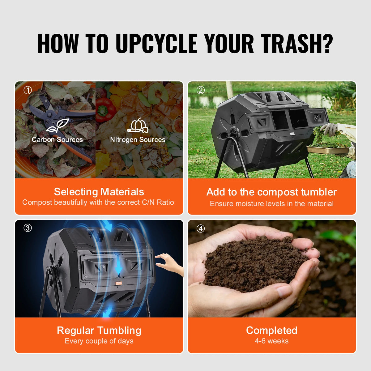 SucceBuy Dual Chamber Composting Tumbler Bin For Garden