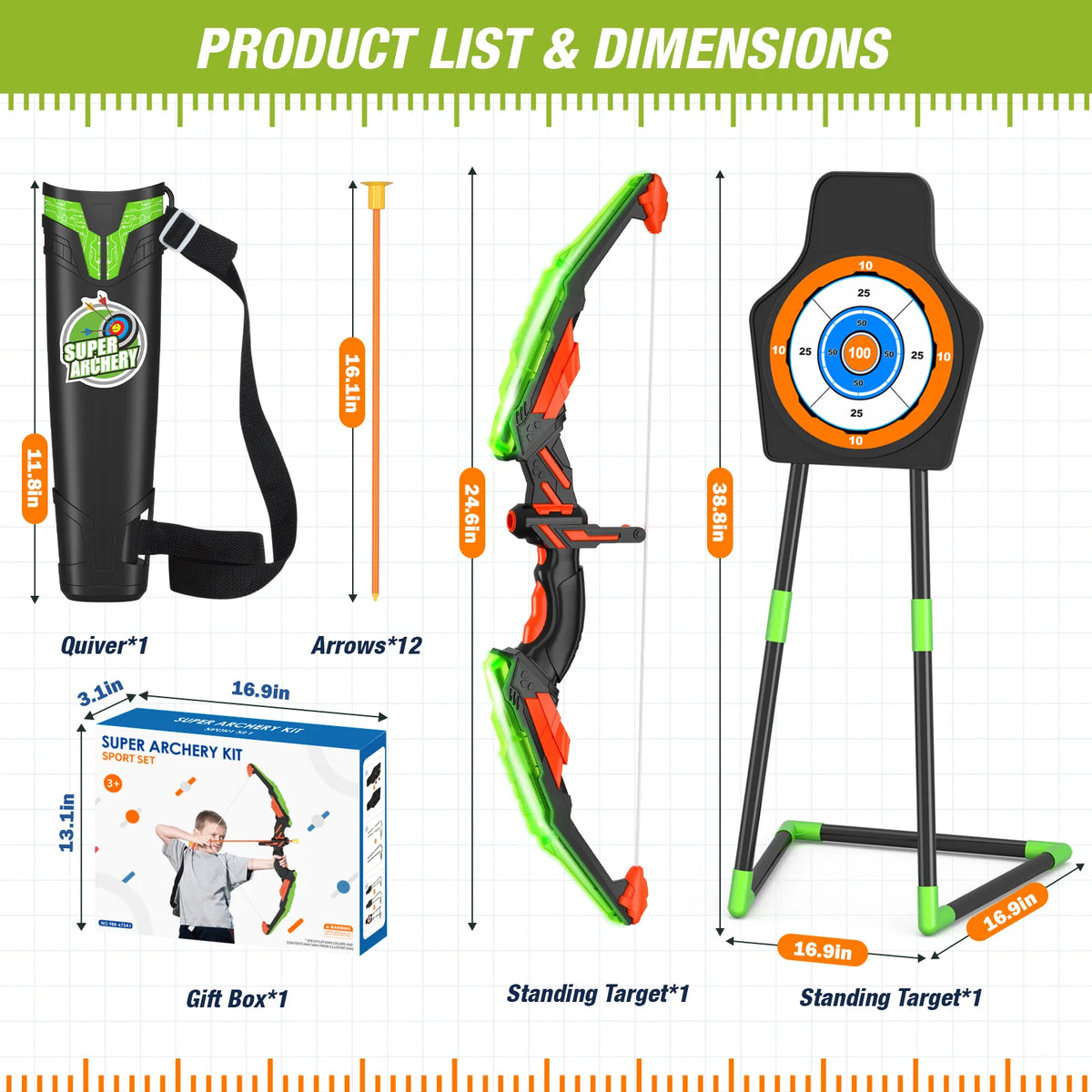Bow and Arrow Set for Kids with LED Lights-Archery Set with 12 Suction Cup Arrows, Quivers & Standing Target, Outdoor Toys for Kids Boys & Girls Ages 3-12 Years Old
