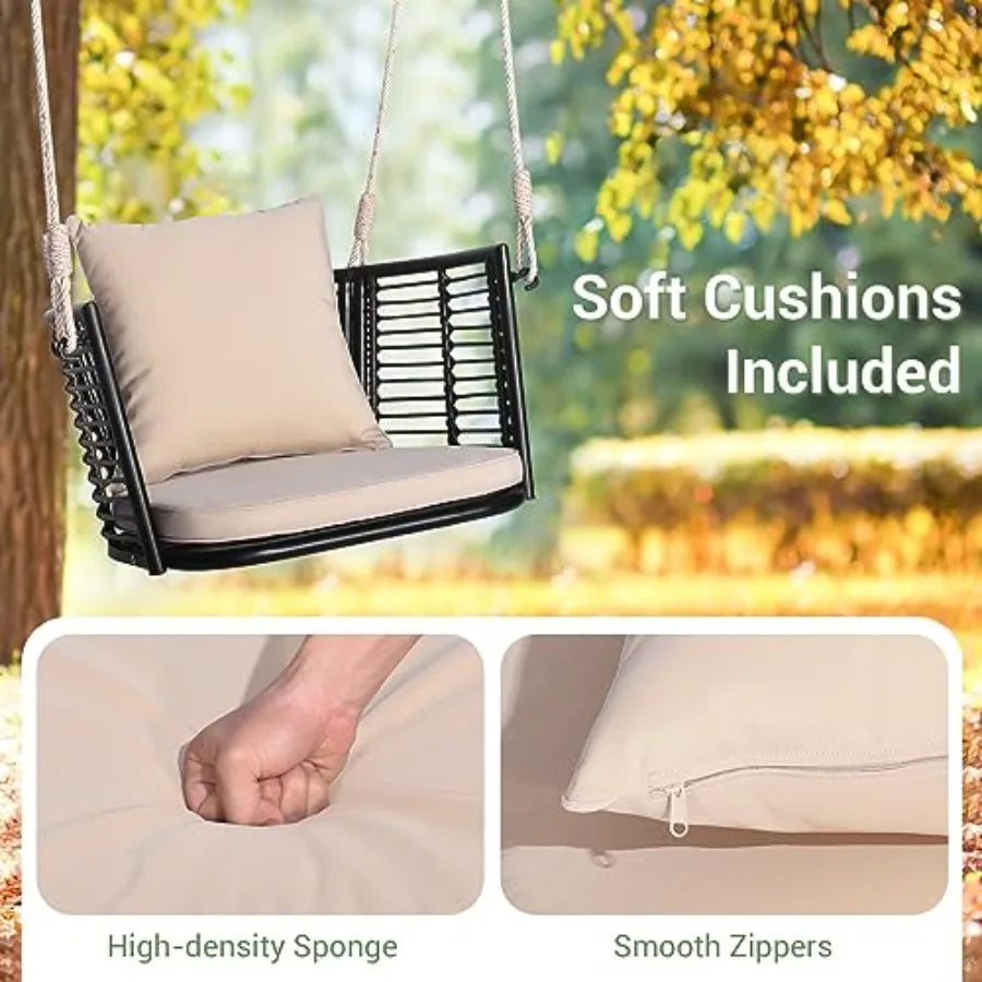 Outdoor Hanging Porch Swing Cushions Included Weather Resistant Polyethylene