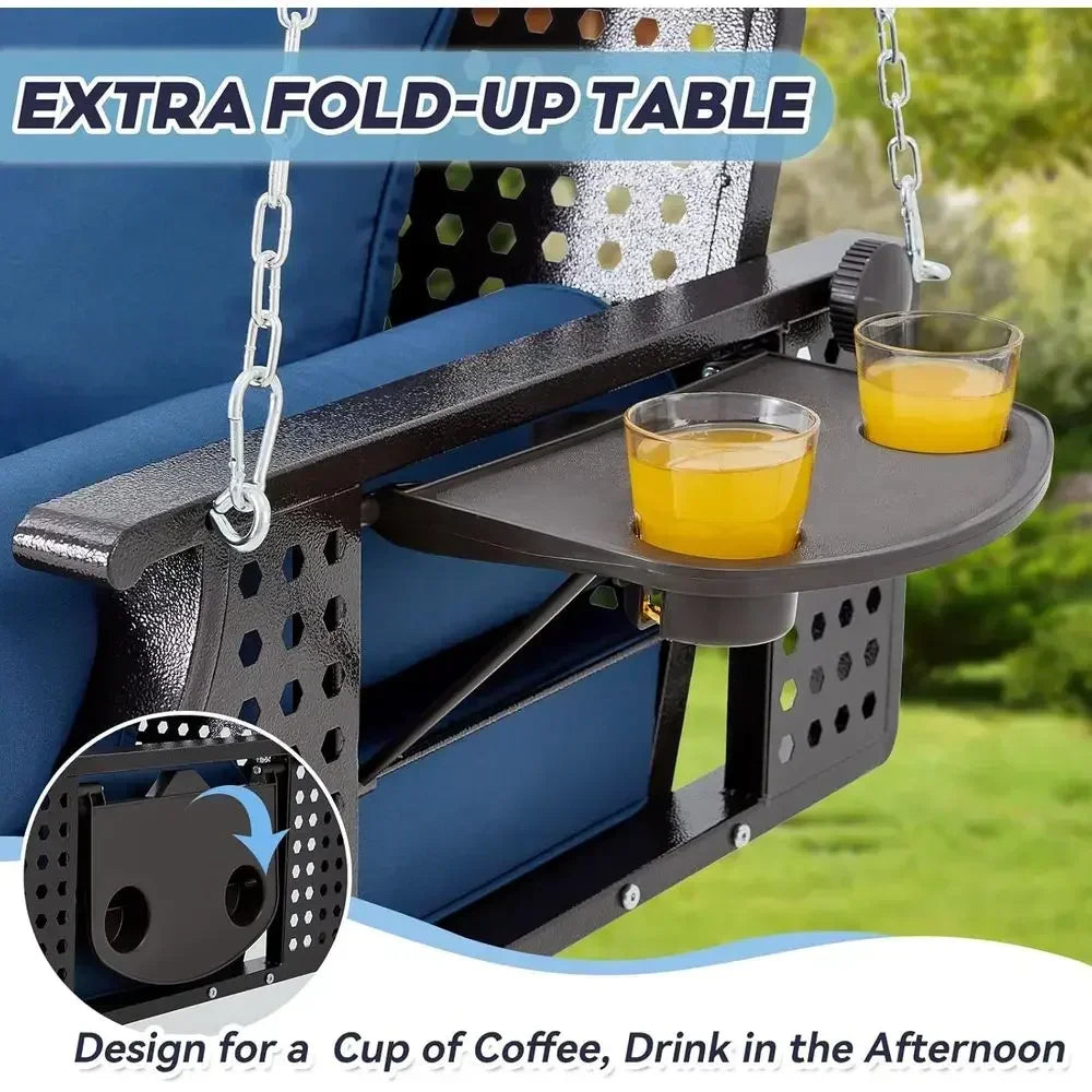 Three Seat Patio Swing Bench With Cup Holders And Cushions