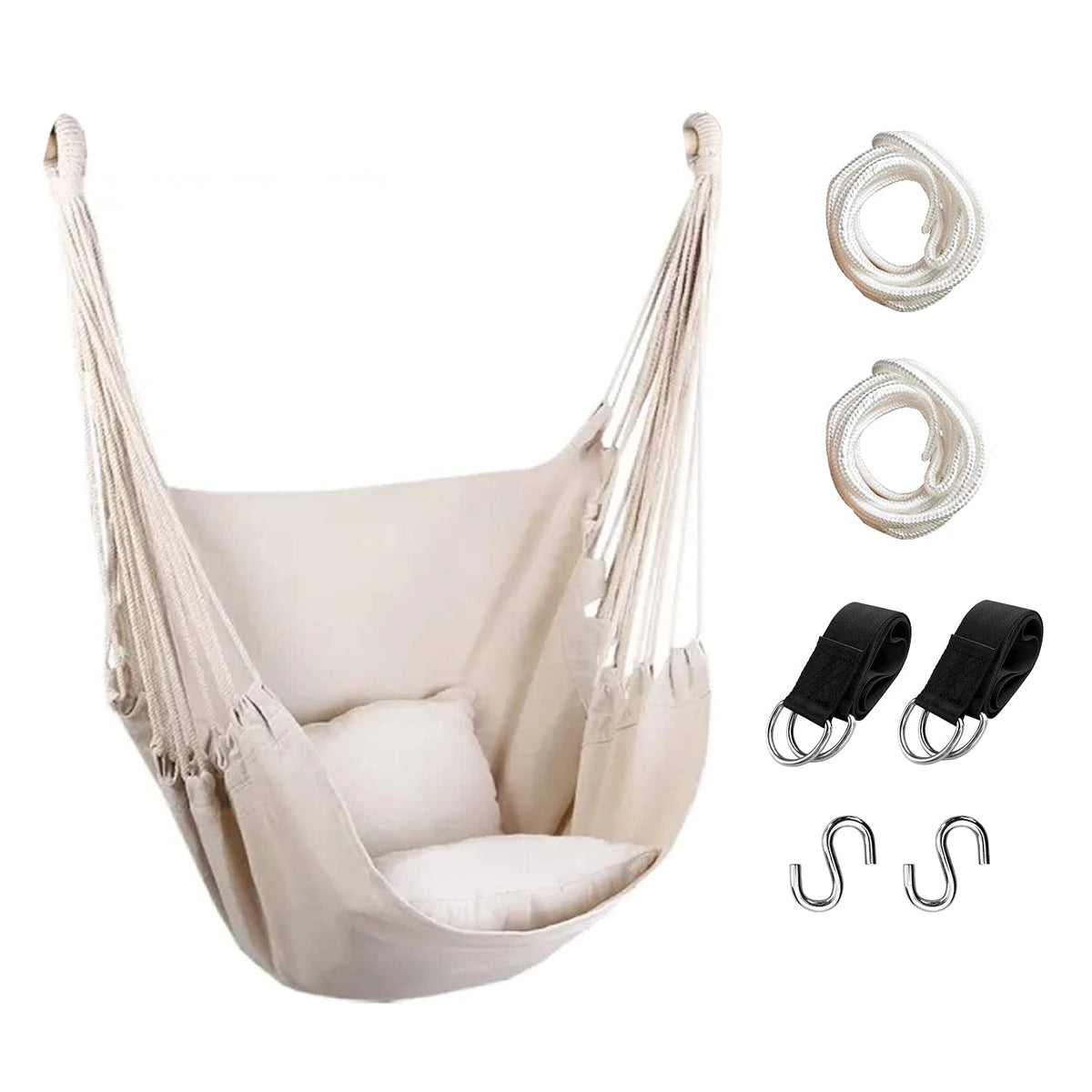 Outdoor Hanging Hammock Swing Chair With Two Comfortable Seat Cushions