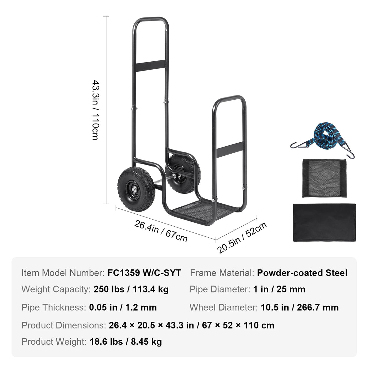 Firewood Log Cart Indoor Outdoor Wood Rack With Wheels Heavy Duty Steel