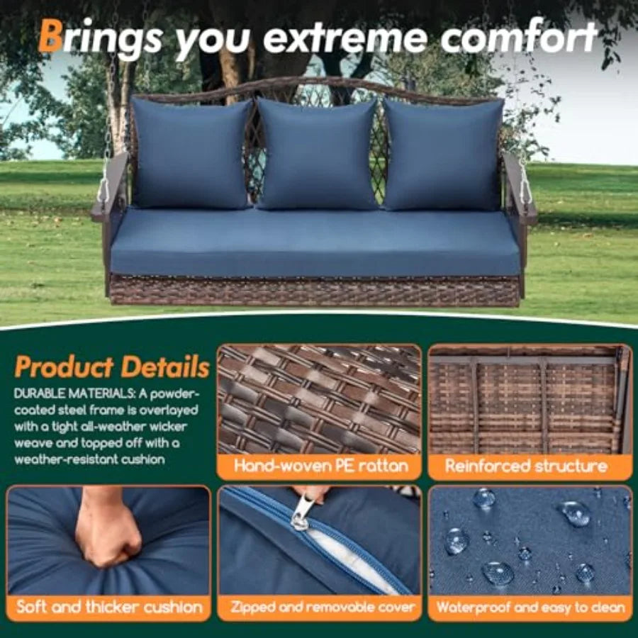 Heavy Duty Outdoor Wicker Patio Swing Bench With Cushions