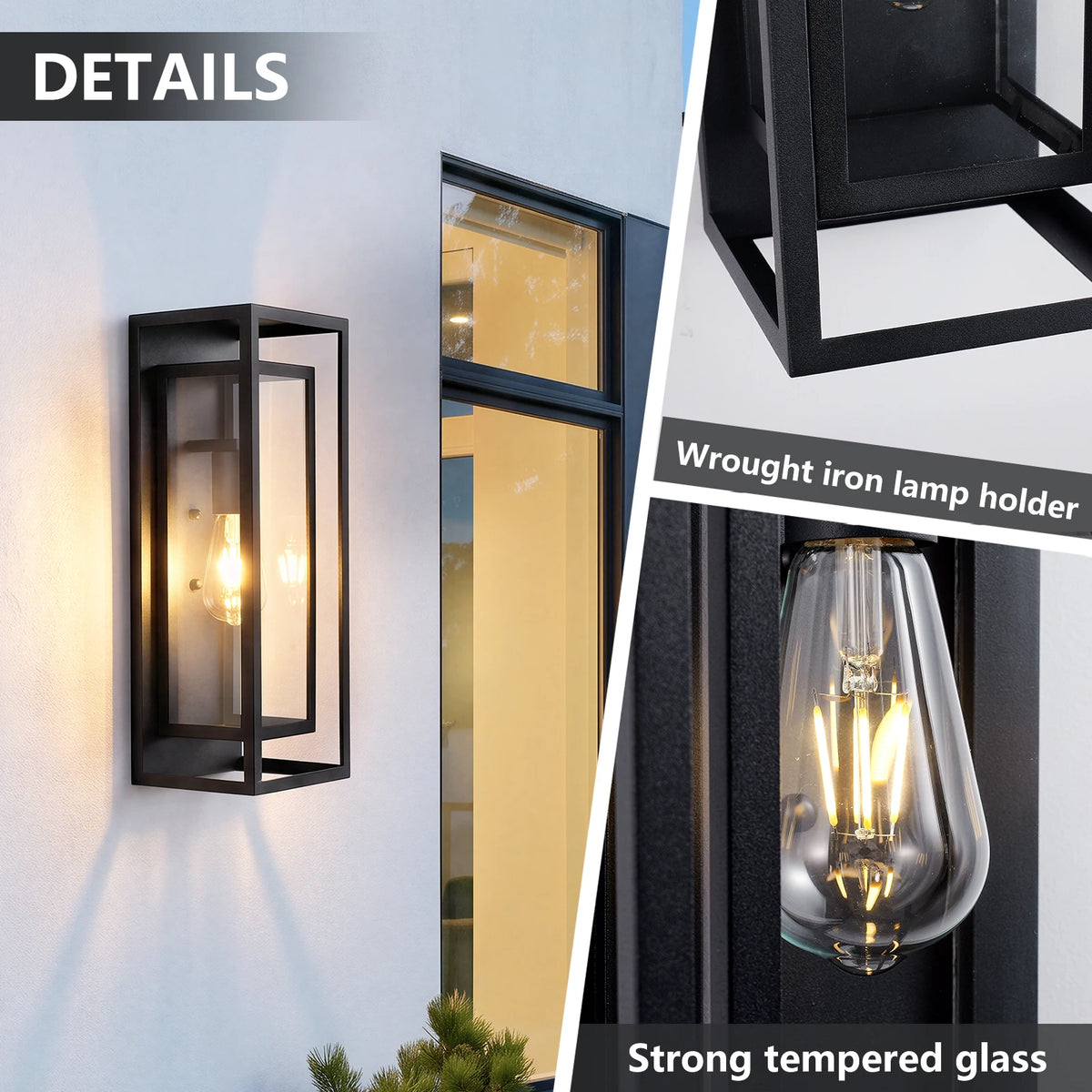 Arlgsite Exterior Iron Wall Lantern With Tempered Glass