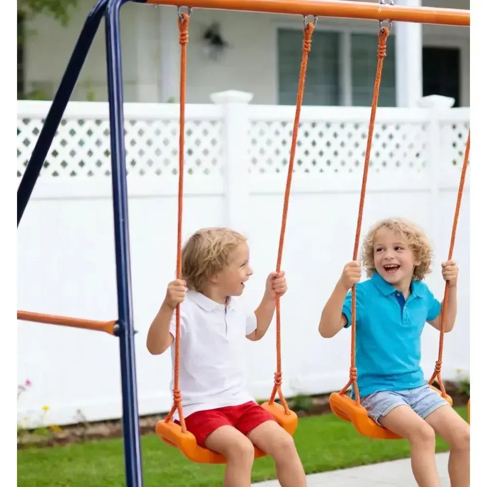 Outdoor Swing Set with Two Swings and Glider for Kids