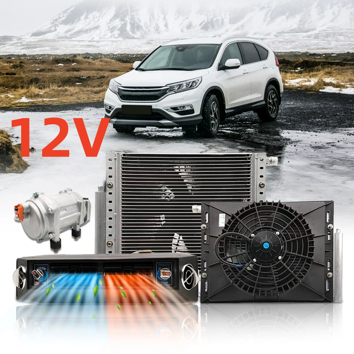 Treeligo 2026 Parking Air Conditioning Electric Car Air Conditioner 12V Fan For Automotive Truck Camper Van Bus Boat Excavator