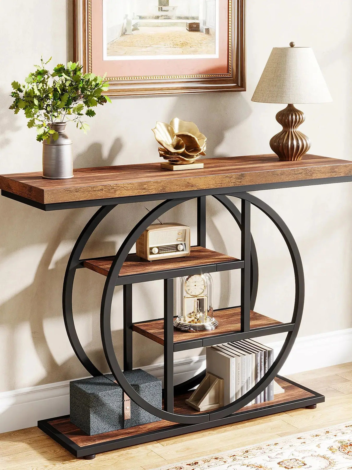 Tribesigns Industrial Four Tier Console Table with Storage for Entryway