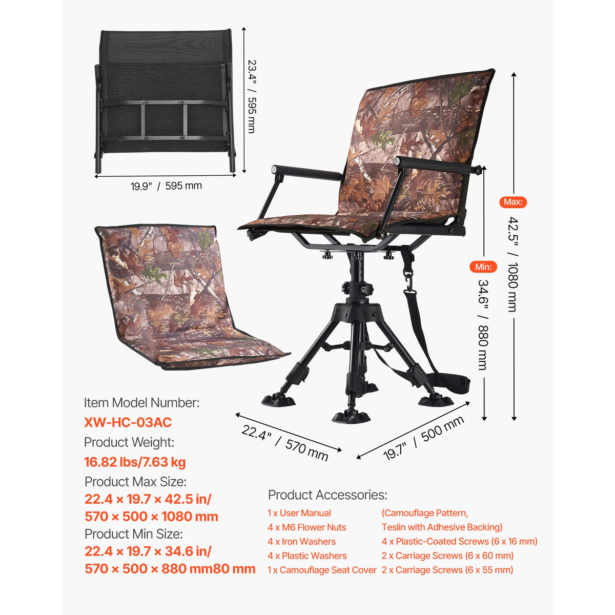 Heavy Duty Swivel Hunting Folding Ground Stool For Camping