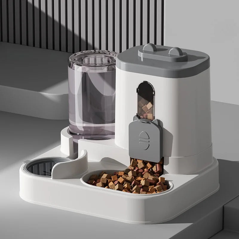 Spill Proof Automatic Pet Food Dispenser With Water Fountain