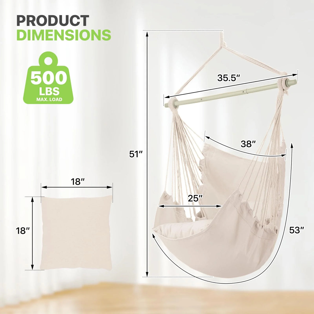 Outdoor Hanging Hammock Swing Chair With Two Comfortable Seat Cushions