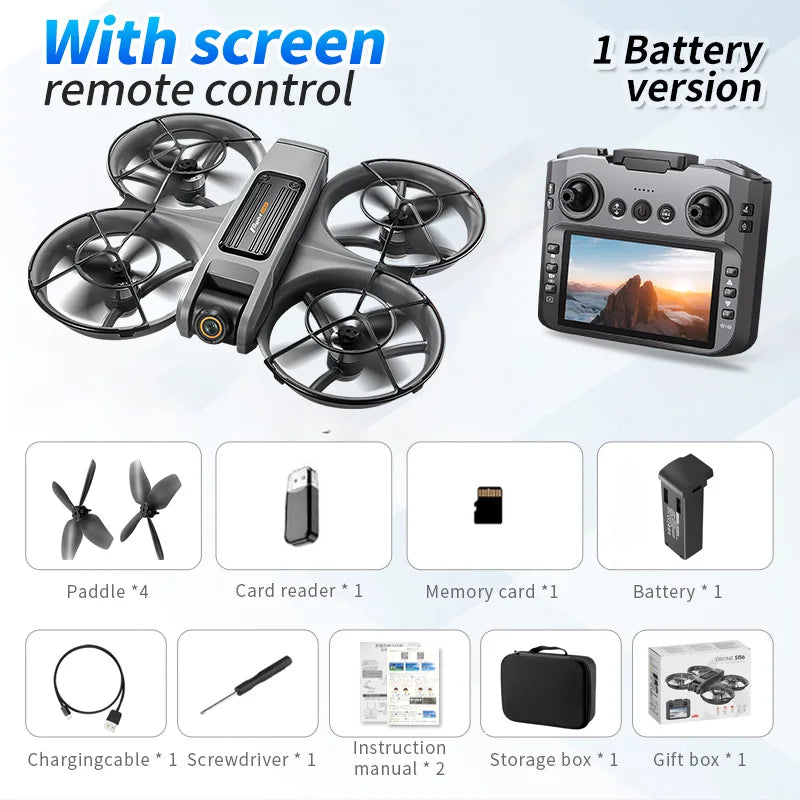 ZNLYRION 8K RC Drone S156 Dual Camera Quadcopter with 5.9-inch Screen Remote Brushless Motor Optical Flow Hovering 360° Protection WiFi FPV Remote Control Aircraft with Storage Bag 1 Battery