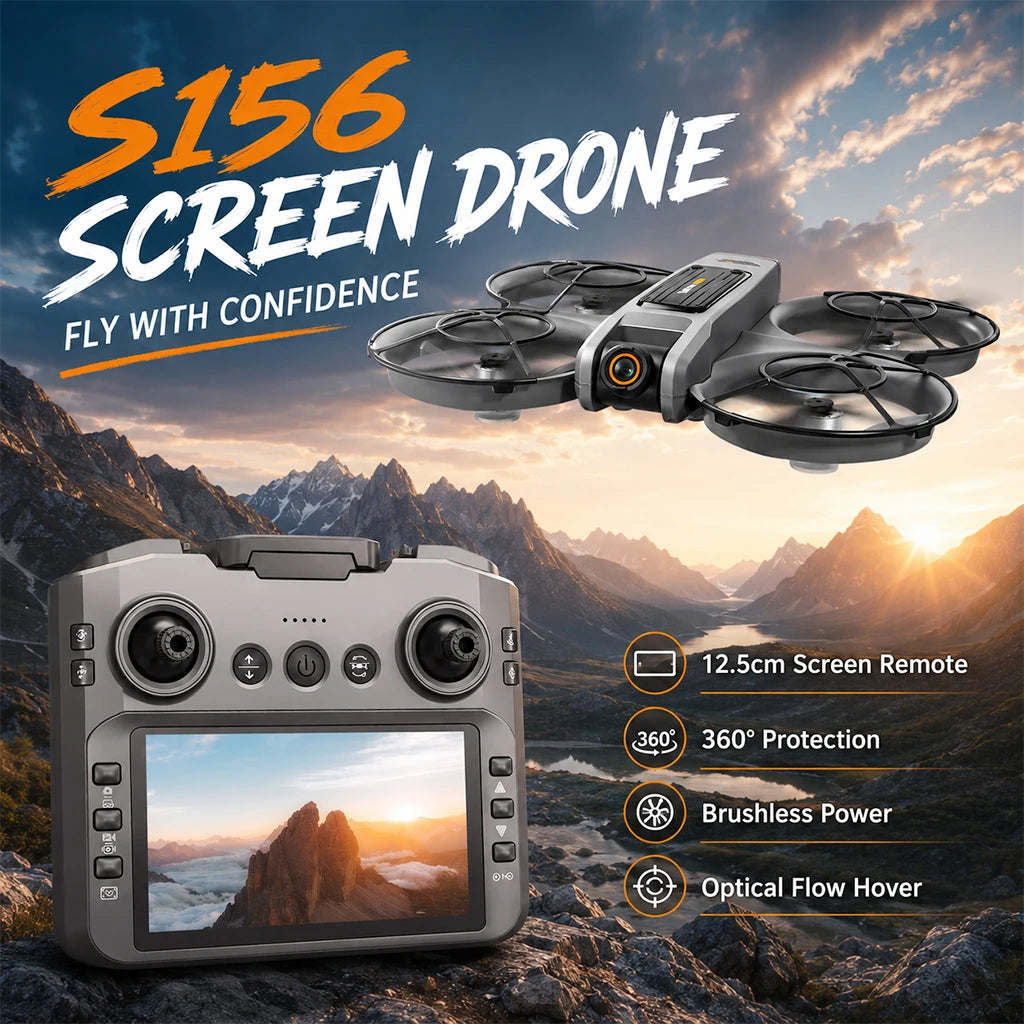 ZNLYRION 8K RC Drone S156 Dual Camera Quadcopter with 5.9-inch Screen Remote Brushless Motor Optical Flow Hovering 360° Protection WiFi FPV Remote Control Aircraft with Storage Bag 1 Battery