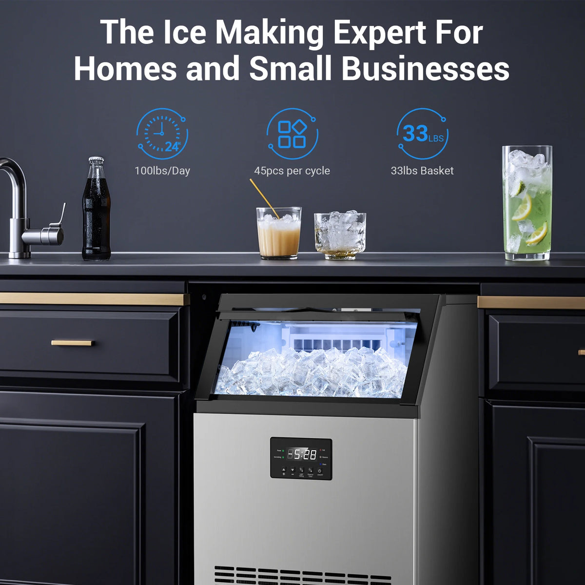 SHICUO Commercial Ice Maker Under Counter Stainless Steel