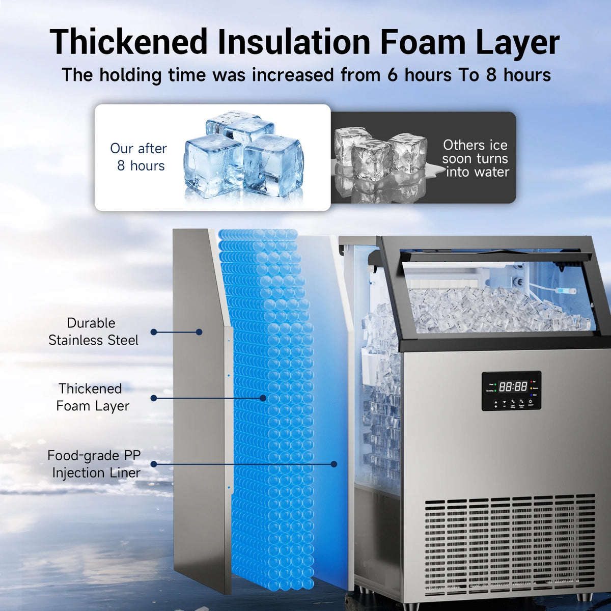 SHICUO Commercial Ice Maker Under Counter Stainless Steel