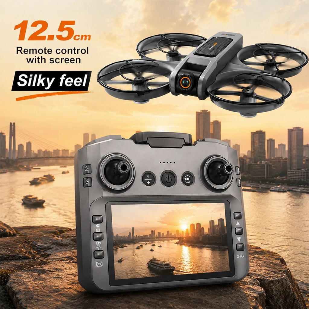 ZNLYRION 8K RC Drone S156 Dual Camera Quadcopter with 5.9-inch Screen Remote Brushless Motor Optical Flow Hovering 360° Protection WiFi FPV Remote Control Aircraft with Storage Bag 1 Battery