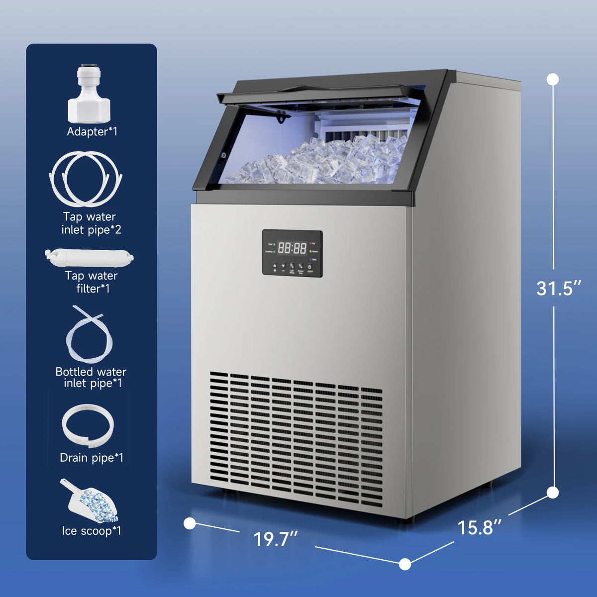 SHICUO Commercial Ice Maker Under Counter Stainless Steel
