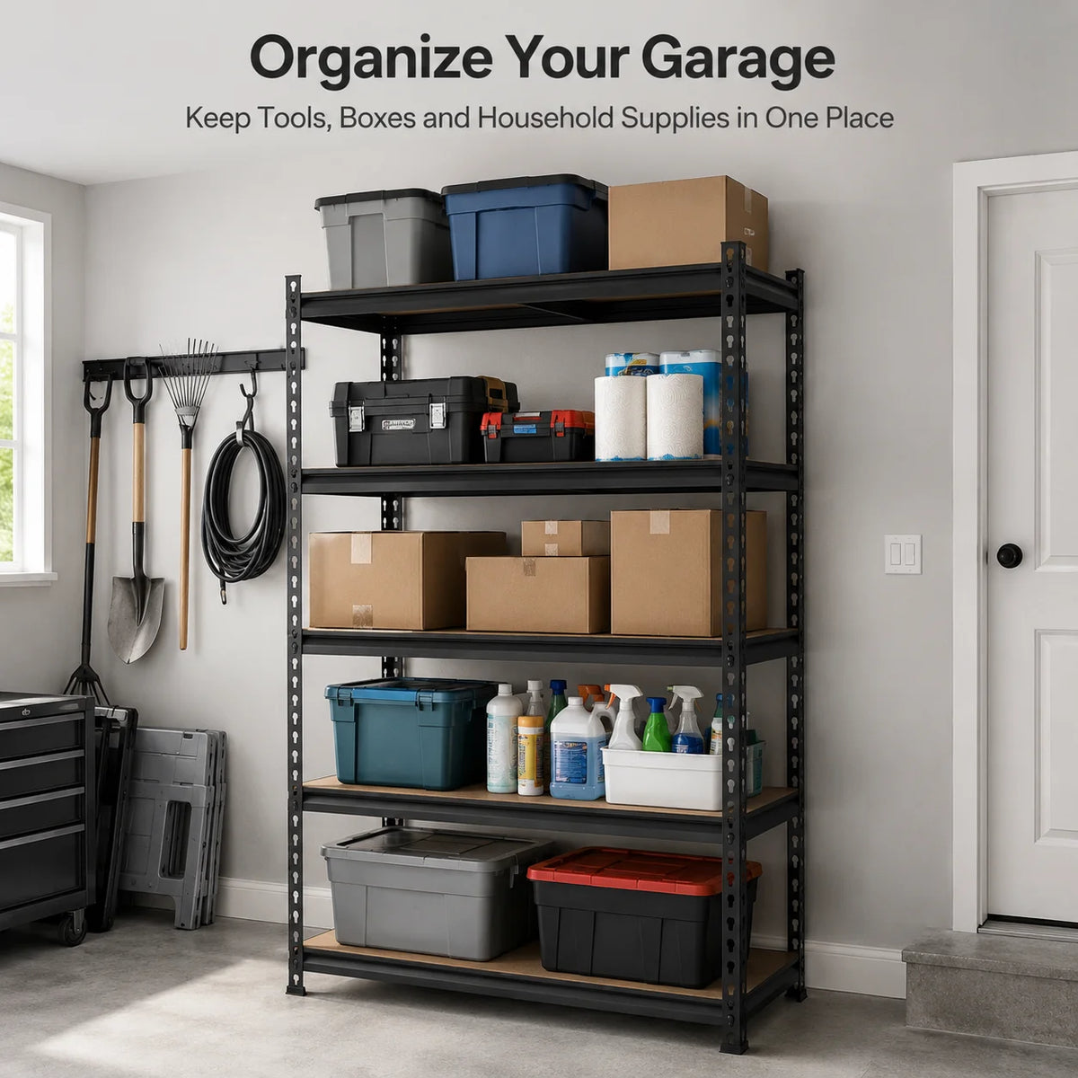 Heavy Duty Adjustable Metal Storage Rack With Five Shelves