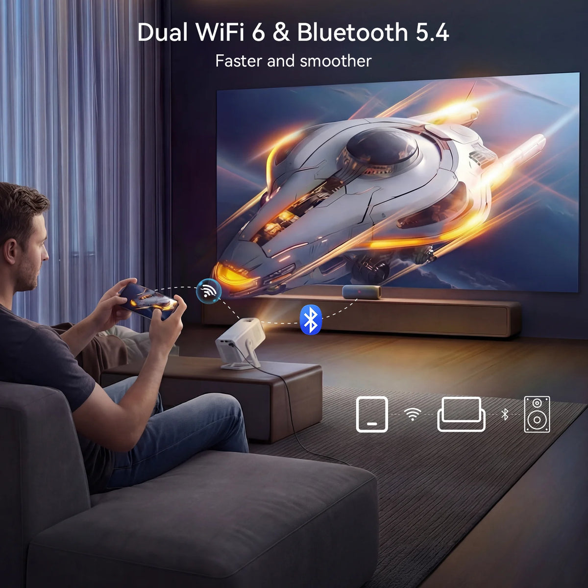Android 14 Projector With 720P Native Display And 4K Support