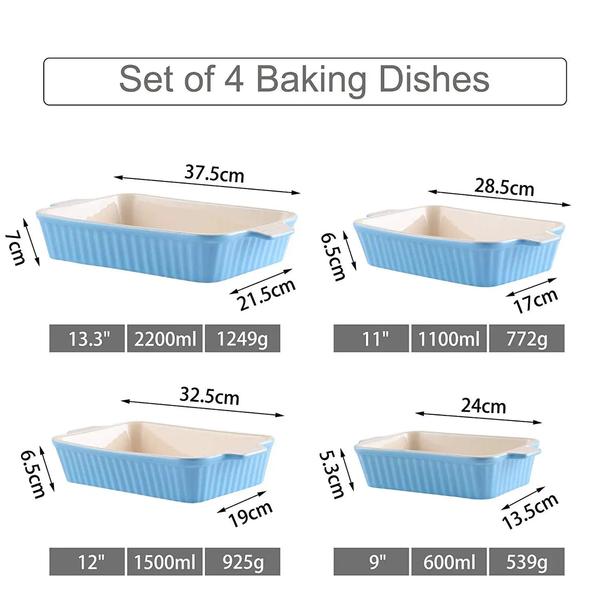Malacasa 4-Piece Ceramic Baking Dish Plate Set For Lasagna