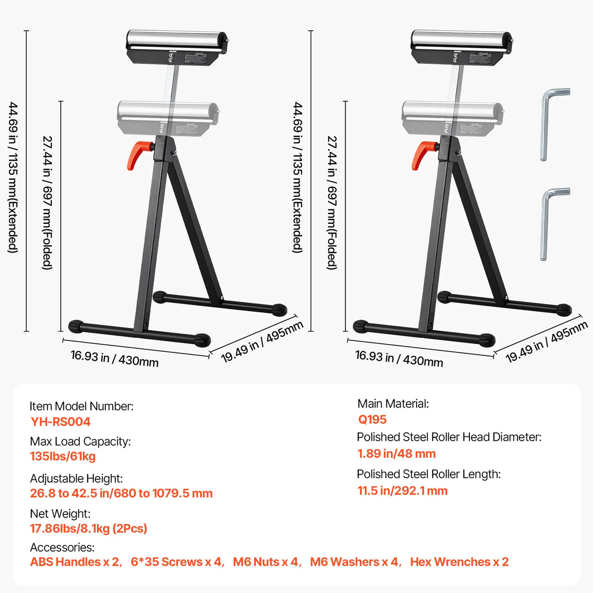 SucceBuy Adjustable Roller Stand For Woodworking Table Extension Support