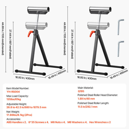 SucceBuy Adjustable Roller Stand For Woodworking Table Extension Support