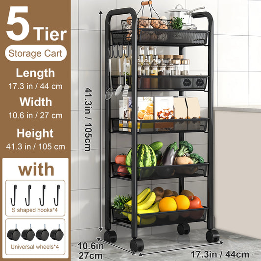 Multilayer Metal Kitchen Storage Cart With Wheels And Stackable Design