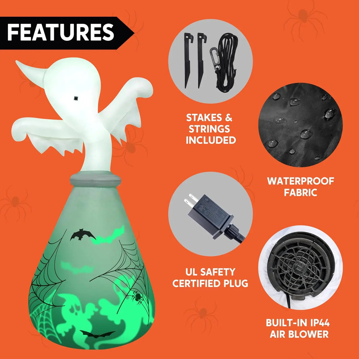 6 FT Halloween Inflatable Outdoor Decoration, Ghost Inflatable Halloween Decor Outdoor, Blow Up Ghost in the Jar with Green Projecting LED for Halloween Yard Decoration
