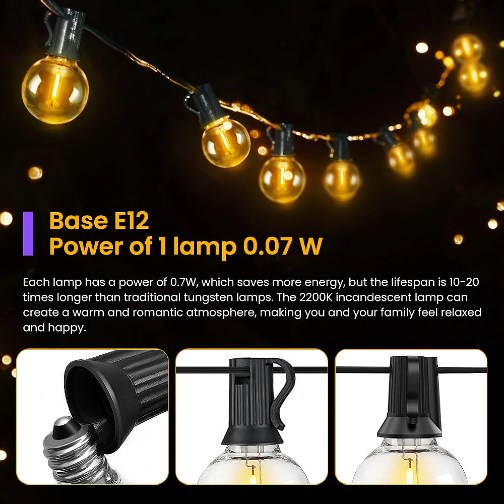 Aiopp G40 LED Globe String Lights Outdoor With US Plug