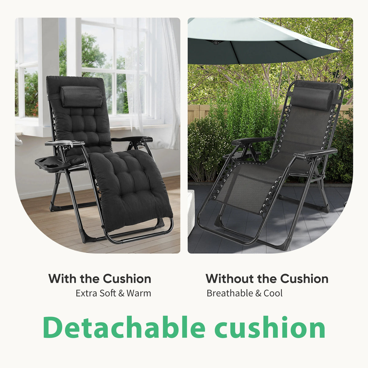 JHK Zero Gravity Recliner Outdoor Folding Portable Lounge Chair With Cup Holder
