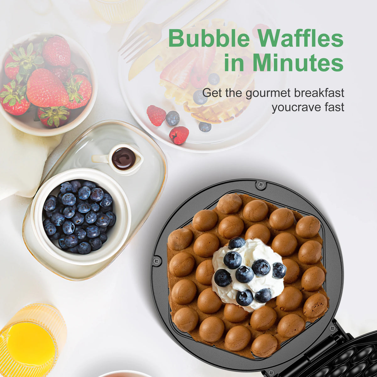 CACHOO Bubble Waffle Maker 950W Nonstick Griddle for Desserts