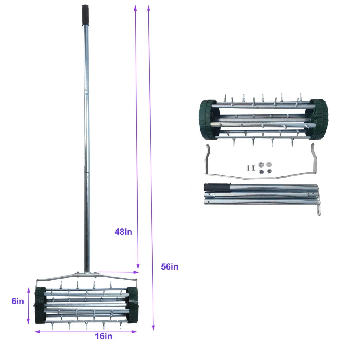 Heavy Duty Rolling Lawn Aerator,Rolling Lawn Aerator,  Rotary Push Tine Spike Soil Lawn Aerator Gardening Tool with 3-Piece Long Steel Handle for Garden Yard Grass Maintenance