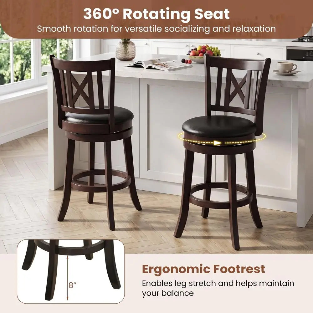Swivel Bar Stools Set of 2 With Footrest