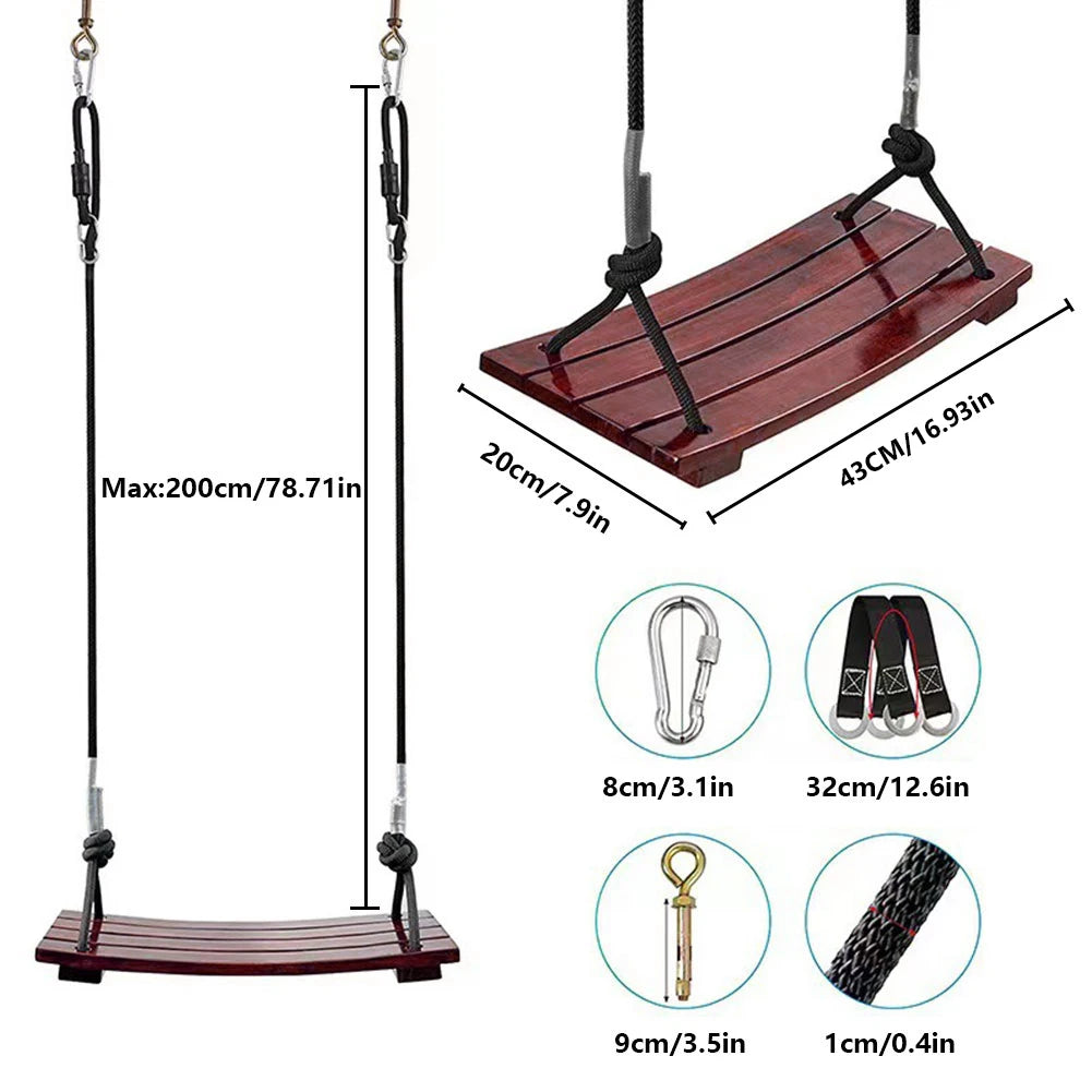 Solid Wood Outdoor Swing Seat With Adjustable Rope