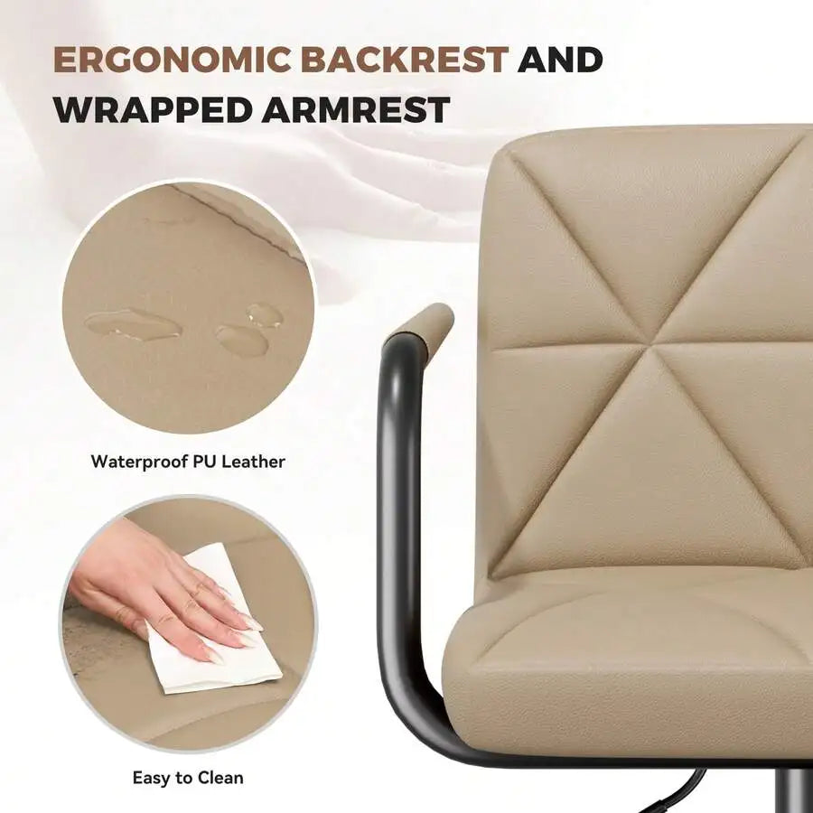 Adjustable Height PU Leather Swivel Bar Stools With Footrest