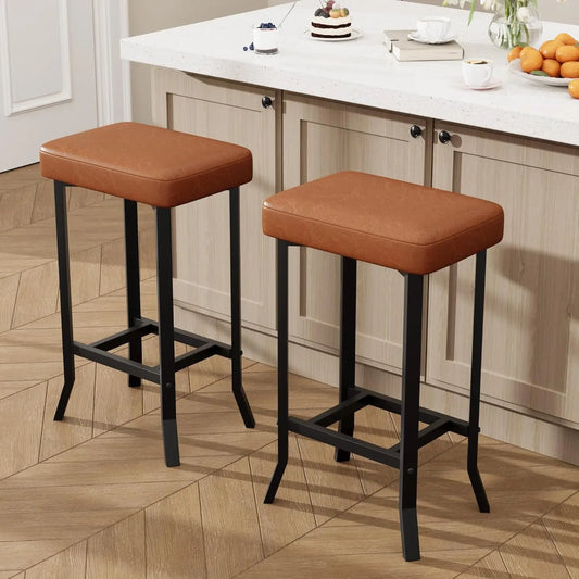 Modern Metal Frame PU Leather Counter Height Bar Stools With Footrest