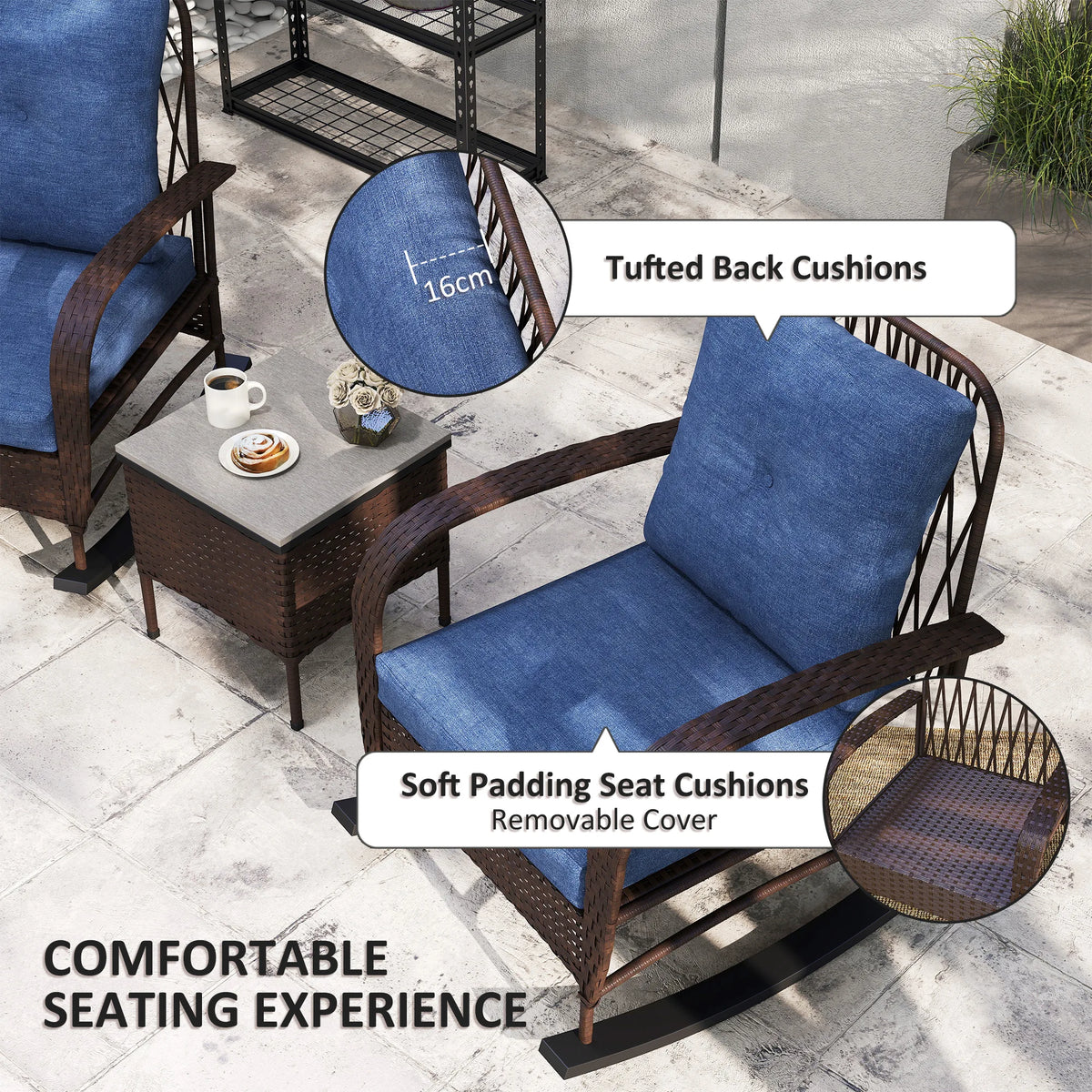 Outsunny Outdoor Rattan Rocking Chair Set With Coffee Table