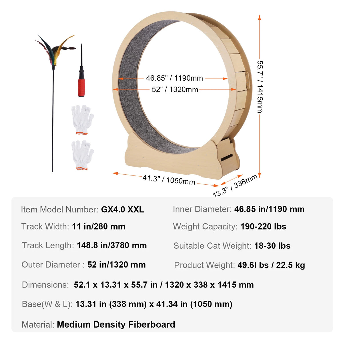SucceBuy Large Wooden Cat Exercise Wheel With Detector Carpet