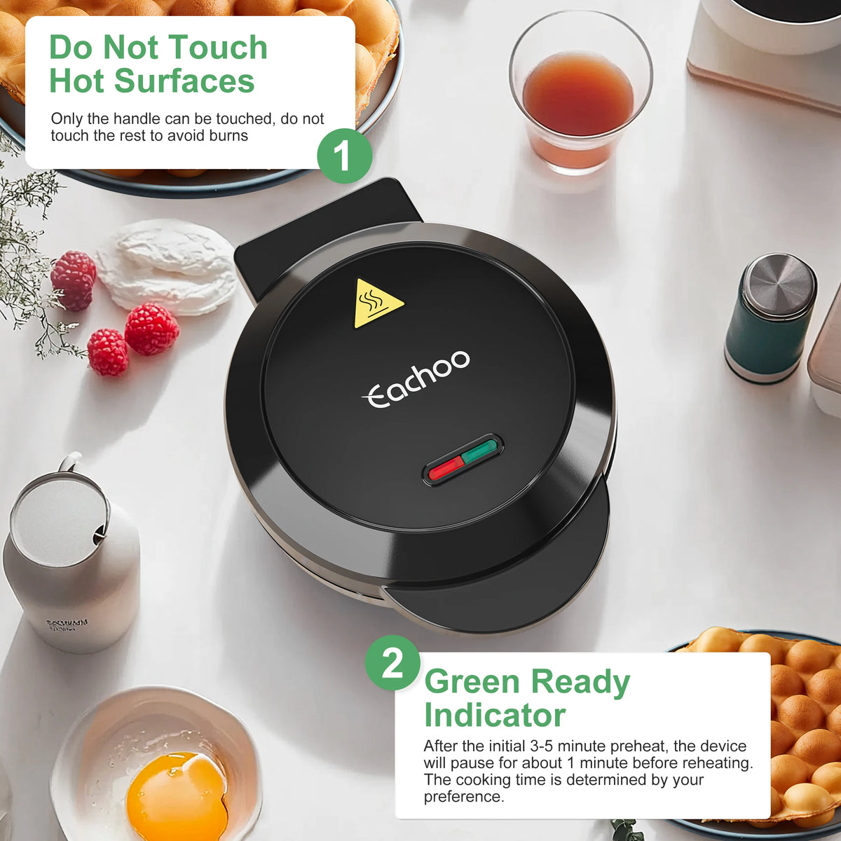 CACHOO Bubble Waffle Maker 950W Nonstick Griddle for Desserts
