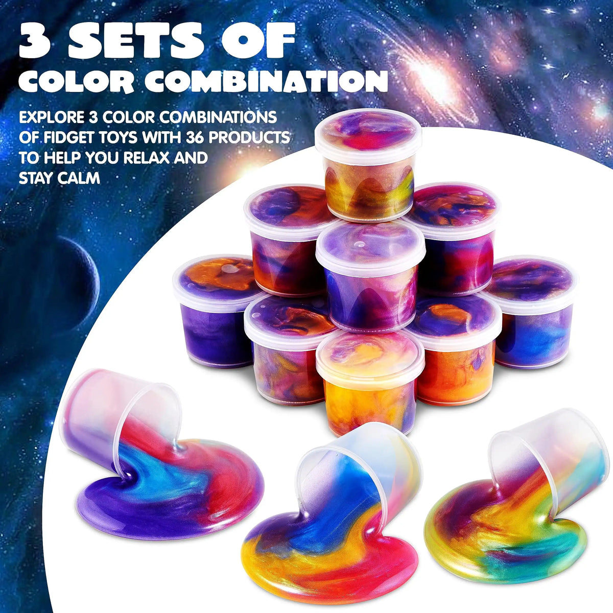 Galaxy Slime Cup Party Favors 36 Pack Stretchy Safe Classroom