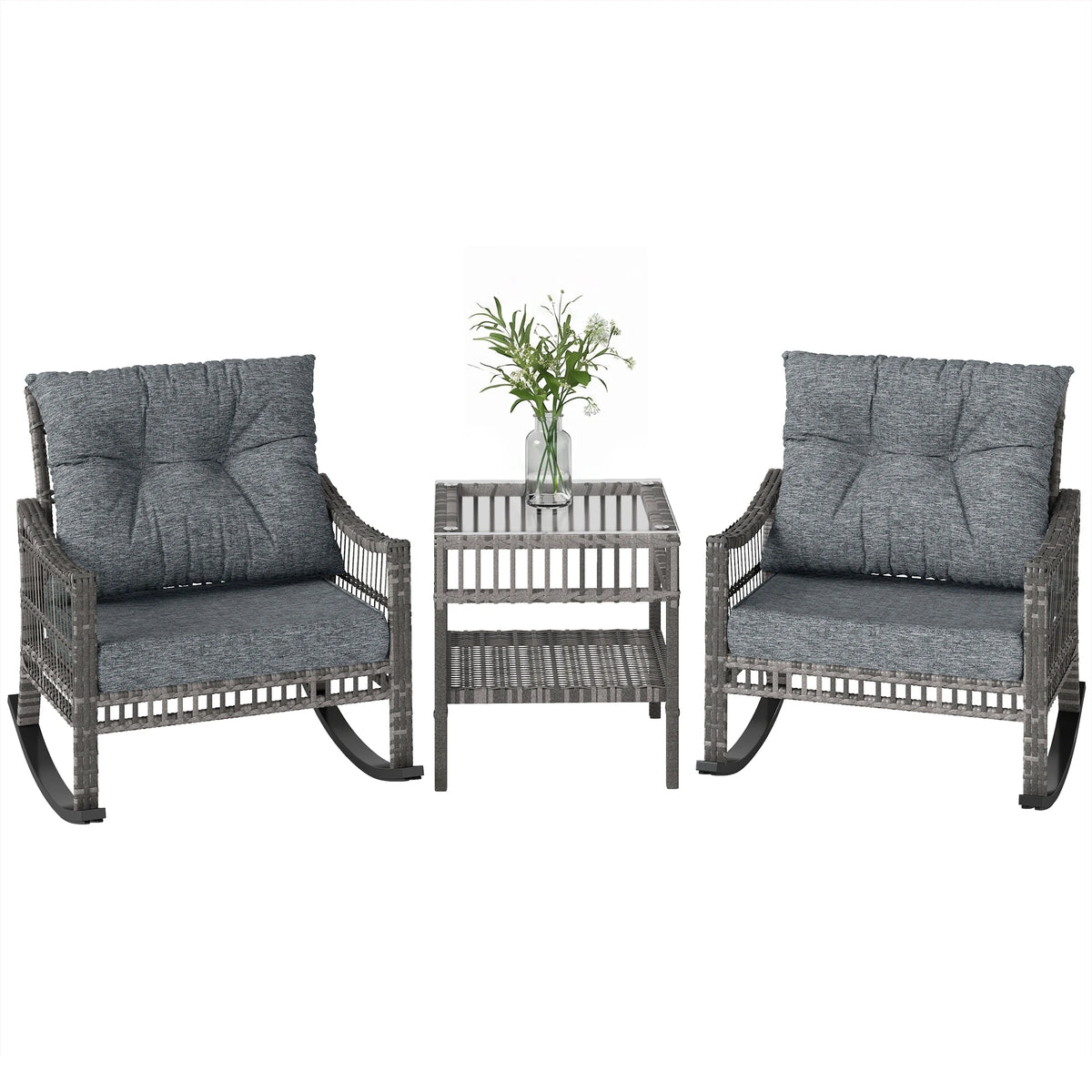 Outsunny 3 Piece Outdoor PE Rattan Patio Conversation Set