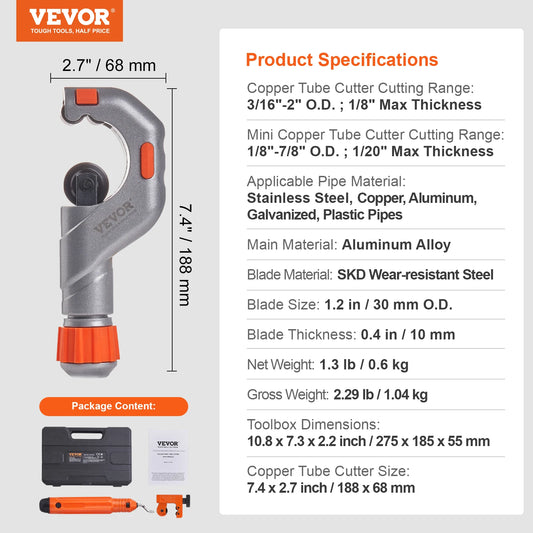 SucceBuy 3PCS Tubing Cutter Mini Tube Cutter Deburring Tool Heavy Duty Cutter for Copper Aluminum Stainless Steel Plastic Pipe