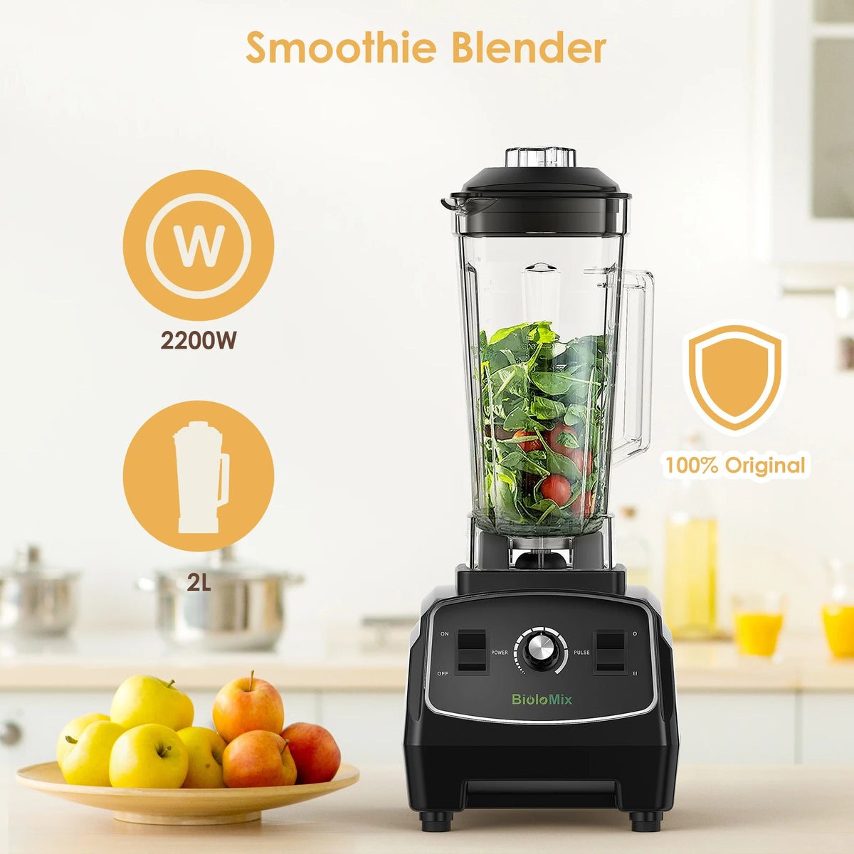 Biolomix BPA Free 3HP 2200W Heavy Duty Commercial Blender Juicer